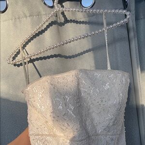 NWT Galina Strapless Lace Dress in Cream